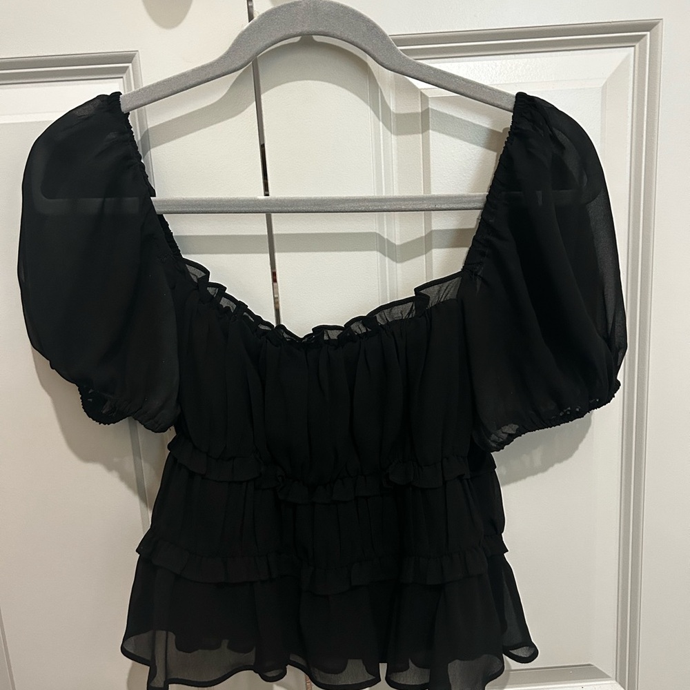 ASTR Black Ruffled Blouse